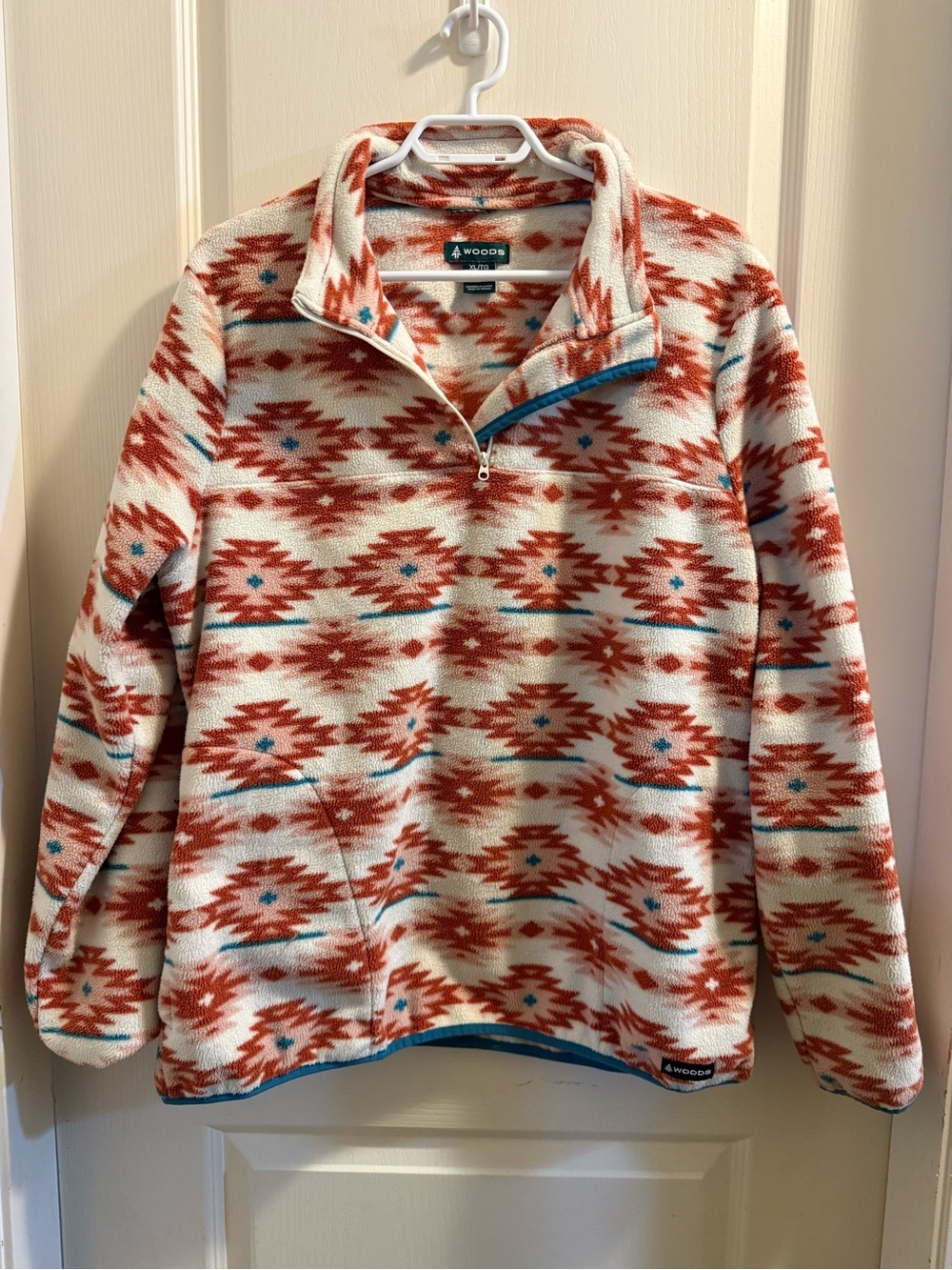 Woods Women's Cream & Rust Aztec Quarter-Zip Fleece Pullover